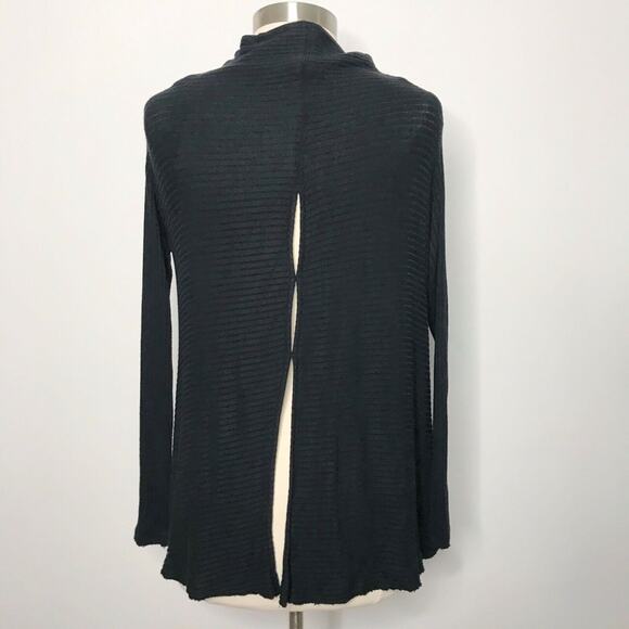 We The Free Small S Lover Rib Thermal Top Black Long Sleeve Split Back Cowl Neck - Picture 2 of 8
